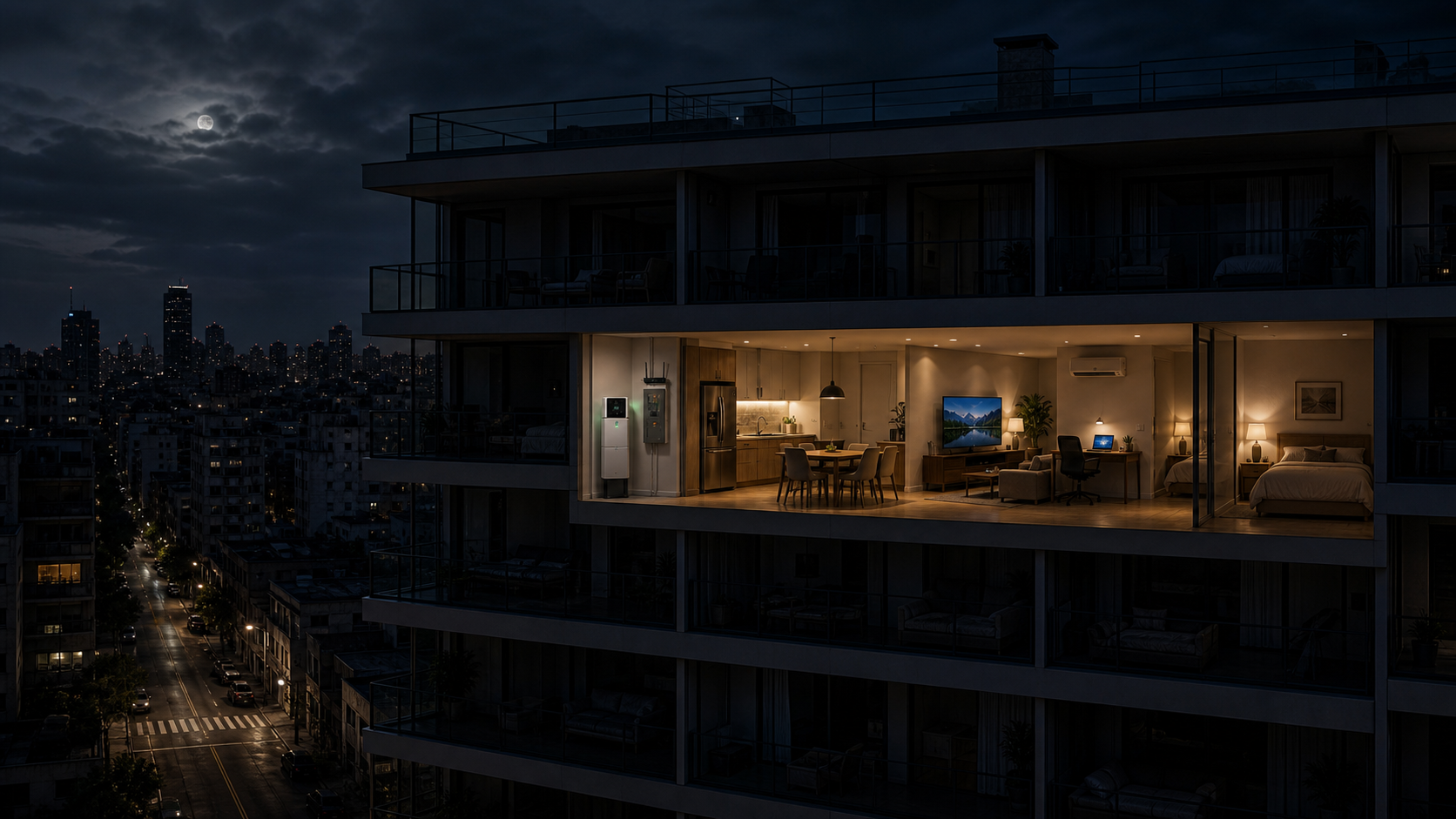 Departamento con backup eléctrico durante un corte de luz en la ciudad